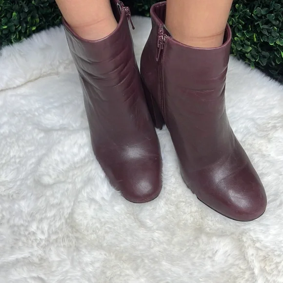 Aldo Leather Ankle Booties Size Eur 6.5 wine color block heel - Picture 3 of 13